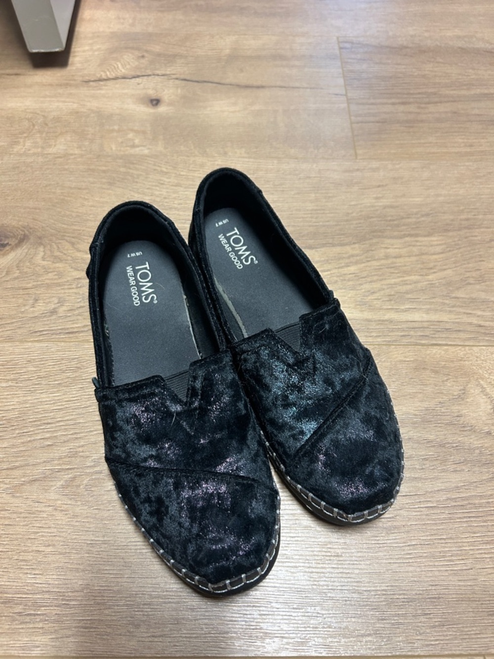 TOMS Black Velvet Espadrille Slip-Ons